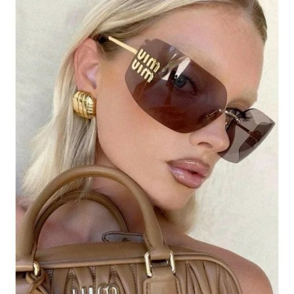 Miu Miu MU54YS 5AK06I BRAND NEW Sunglasses Gold Purple Wraparound Rimles Women main image 9